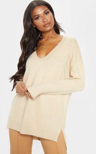 PLT Stone Oversized V Neck Knitted Jumper