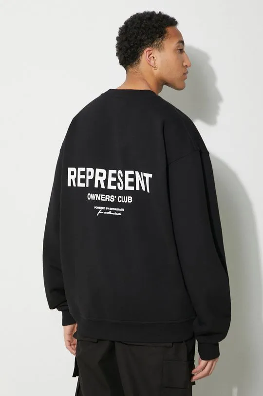 Represent cotton sweatshirt Owners Club Sweater men's black color with a print OCM410.01