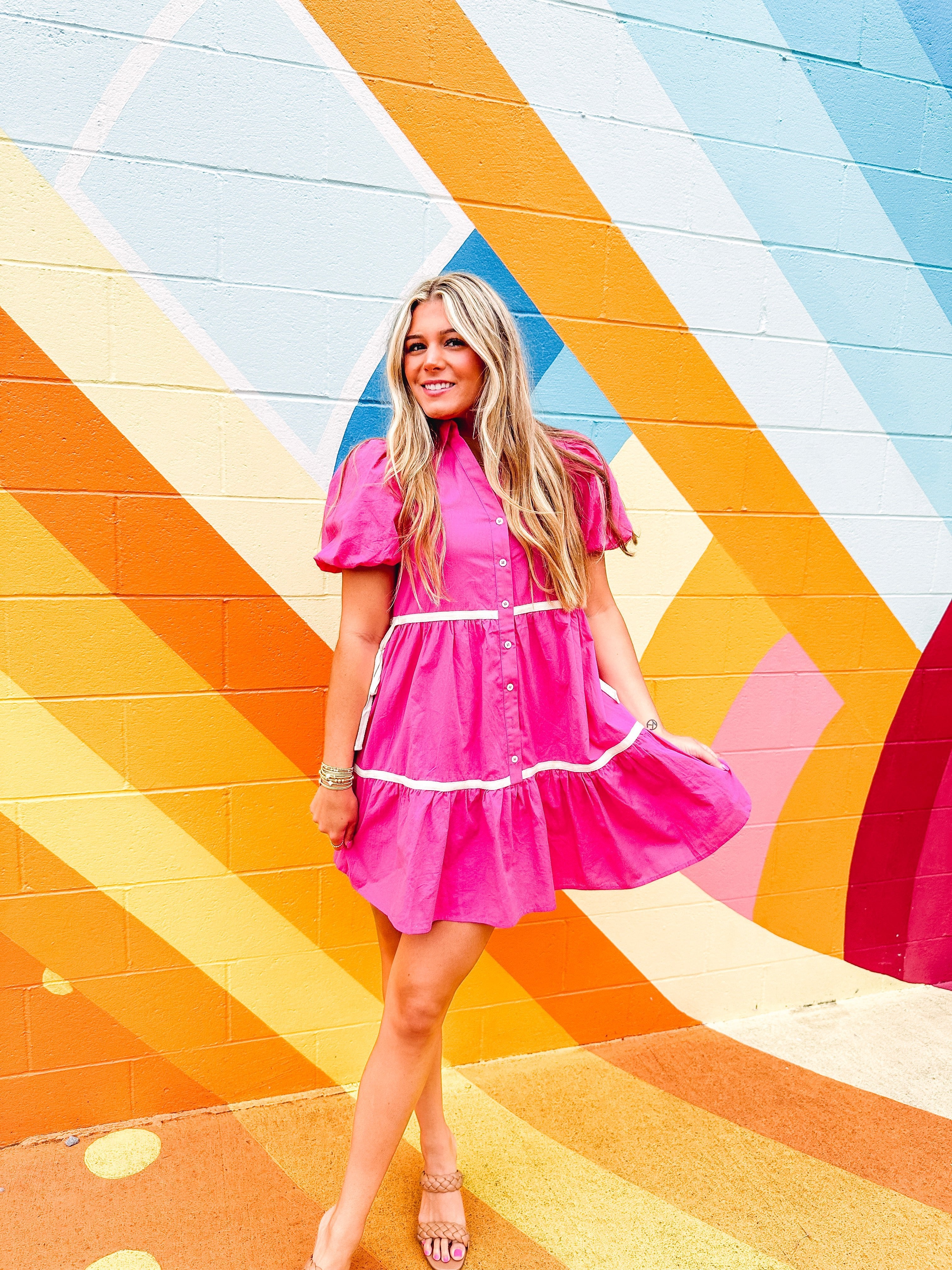 Rhinestone Cowgirl Pink Tiered Mini Dress