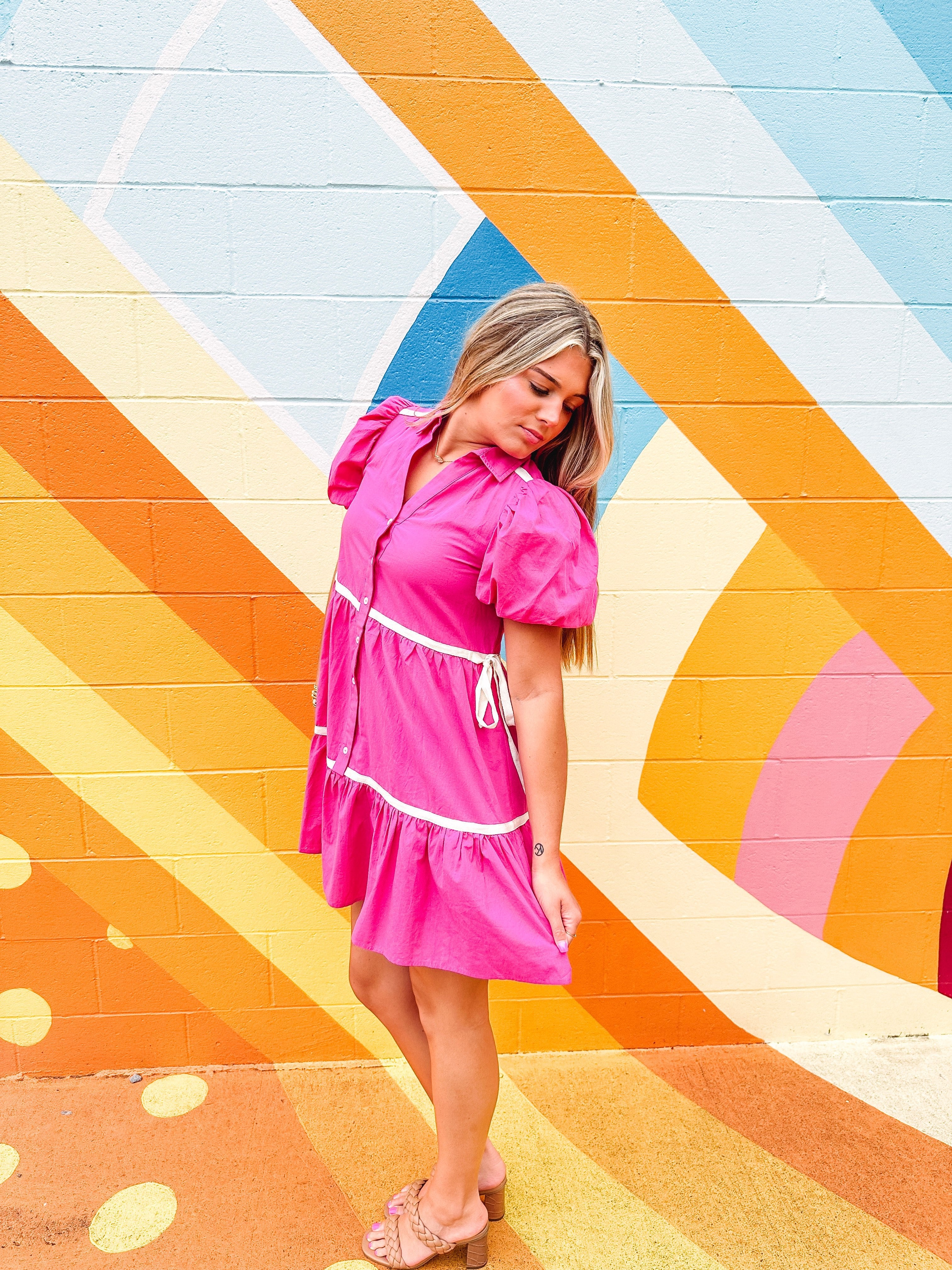 Rhinestone Cowgirl Pink Tiered Mini Dress