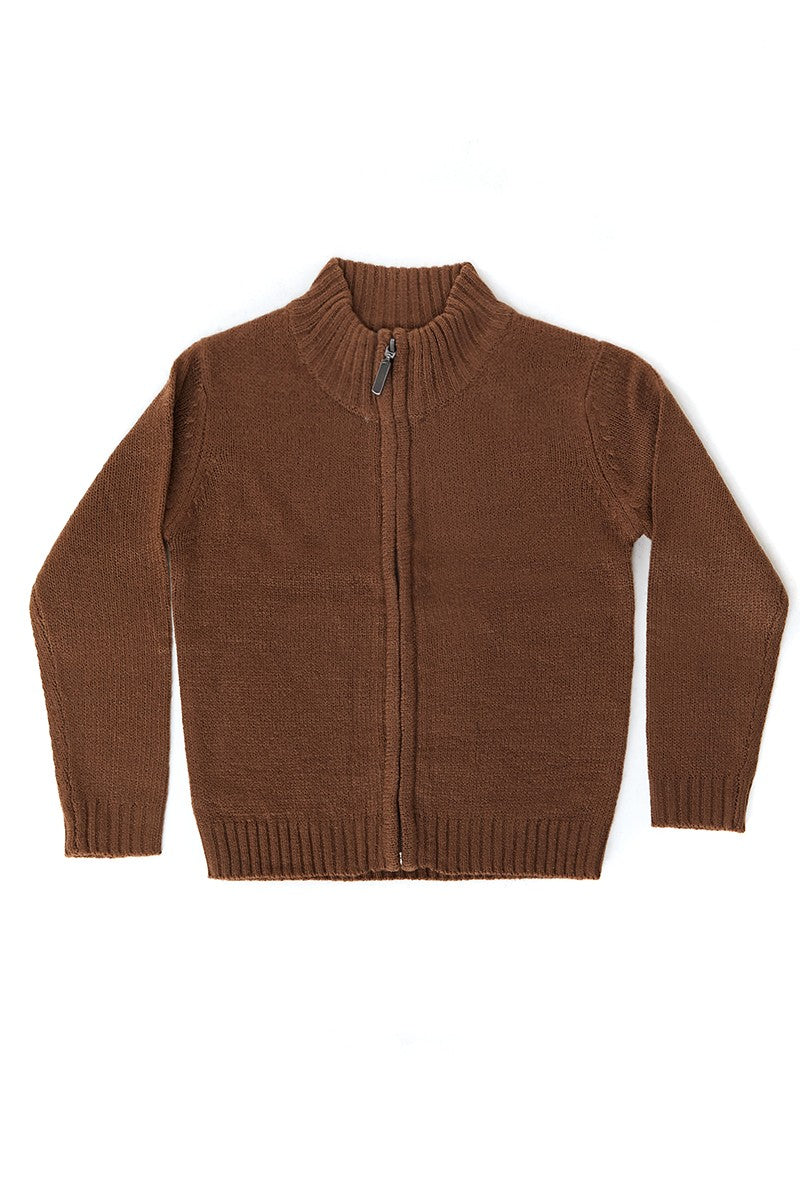 SAWYER KIDS ZIP-UP CARDIGAN SWEATER | CHOCOLATE BROWN