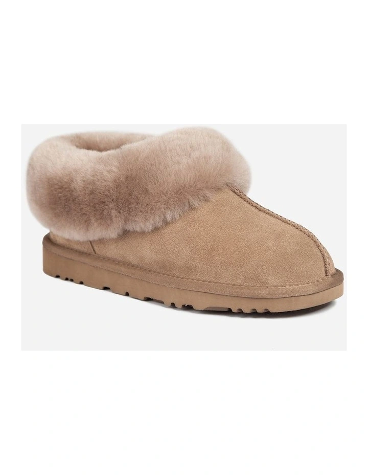 Slippers Collar Unisex Premium Sheepskin Slippers Suede in Brown