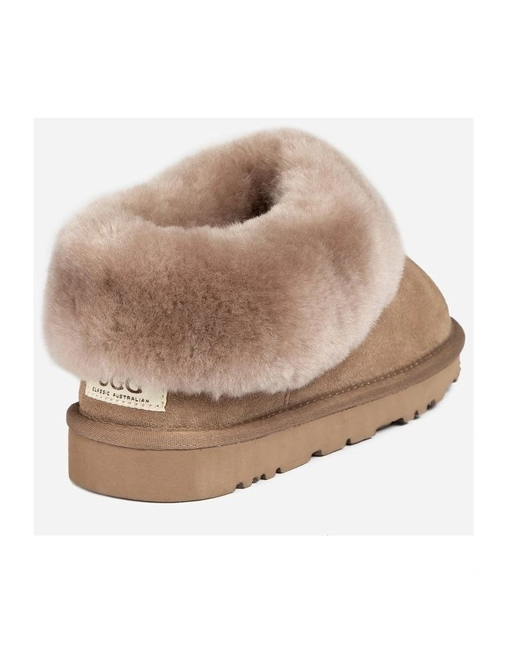 Slippers Collar Unisex Premium Sheepskin Slippers Suede in Brown