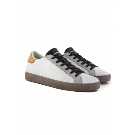 SNEAKERS IN PELLE CON DETTAGLI A CONTRASTO, BIANCO