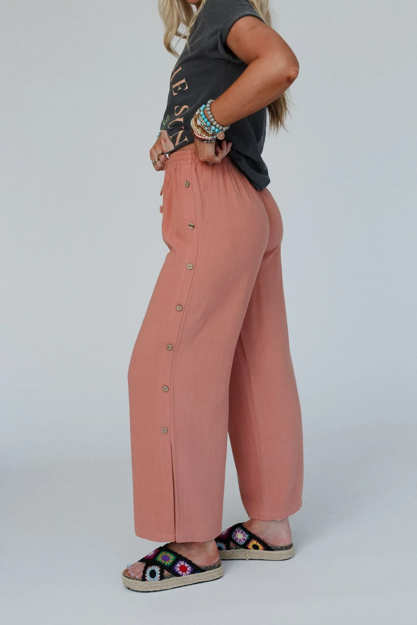 Sunny Side Wide Leg Pants - Peach