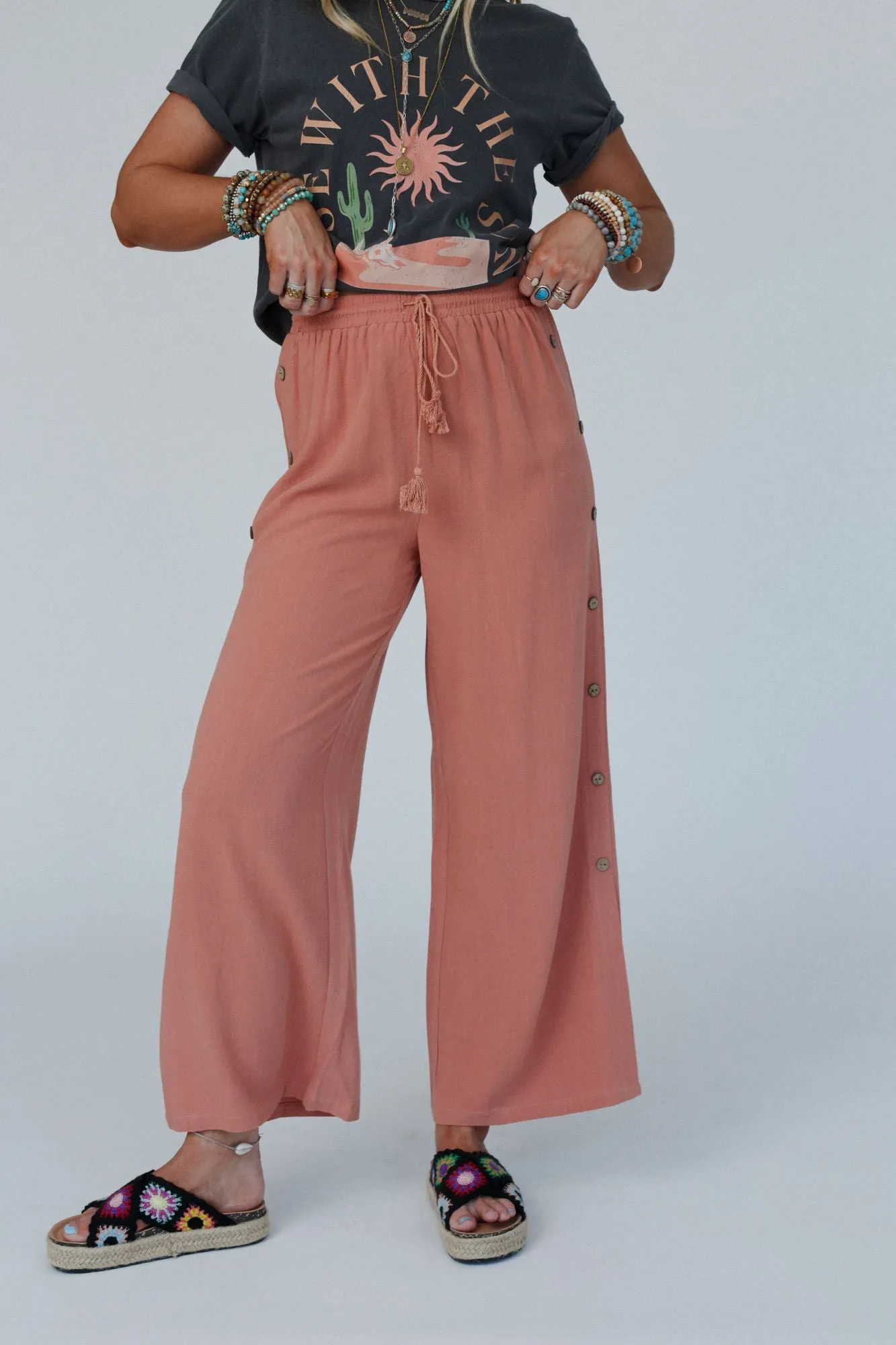 Sunny Side Wide Leg Pants - Peach