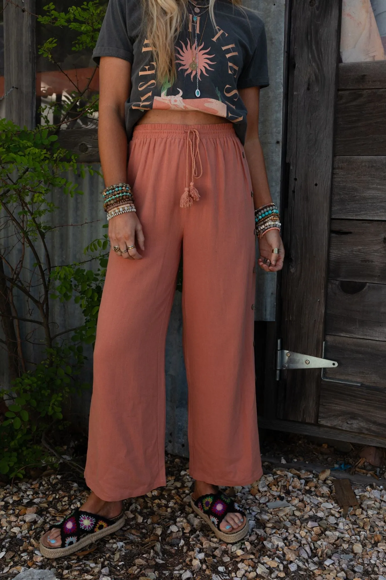 Sunny Side Wide Leg Pants - Peach