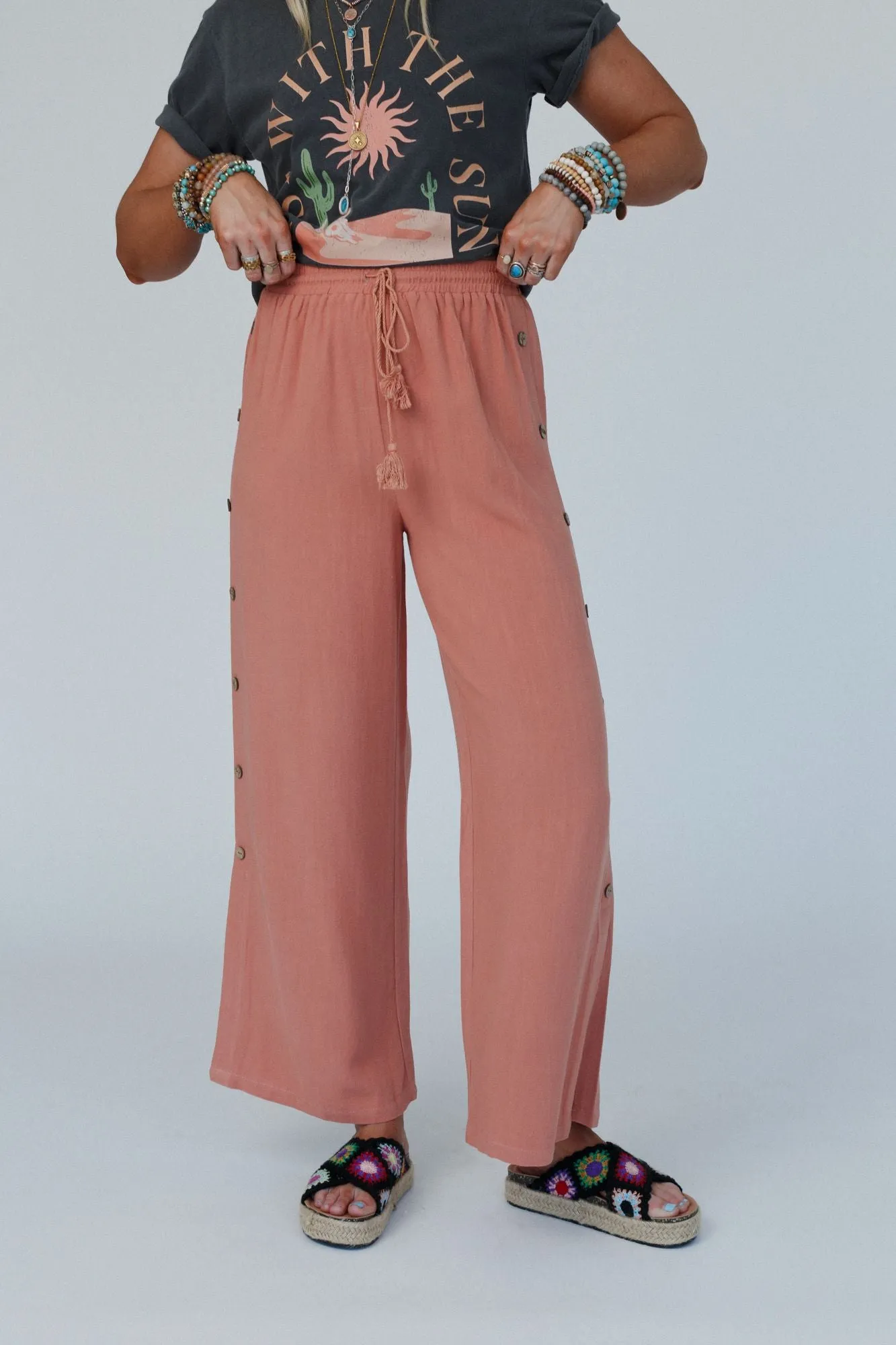 Sunny Side Wide Leg Pants - Peach