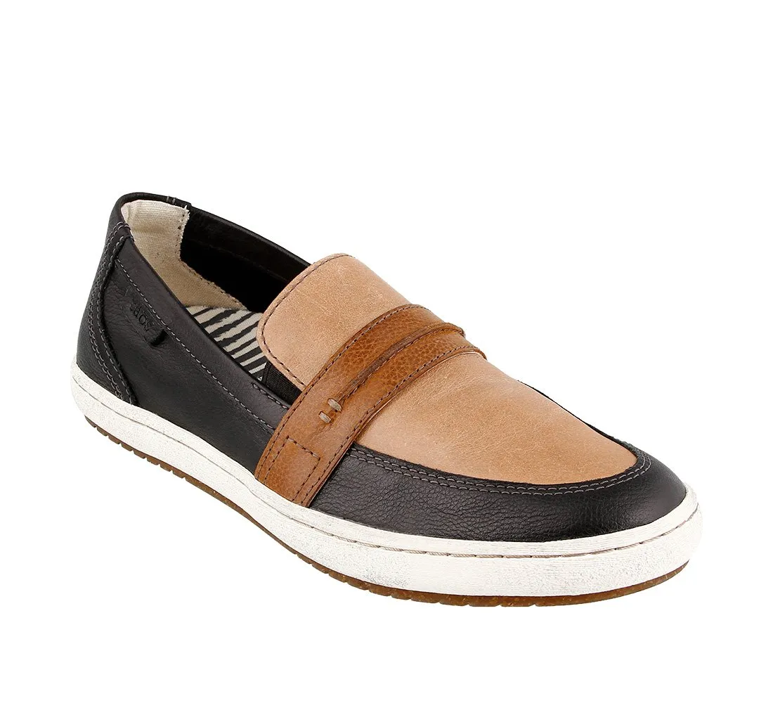 Taos Womens Upward Slip-On Sneaker Loafer- Black/Natural Leather