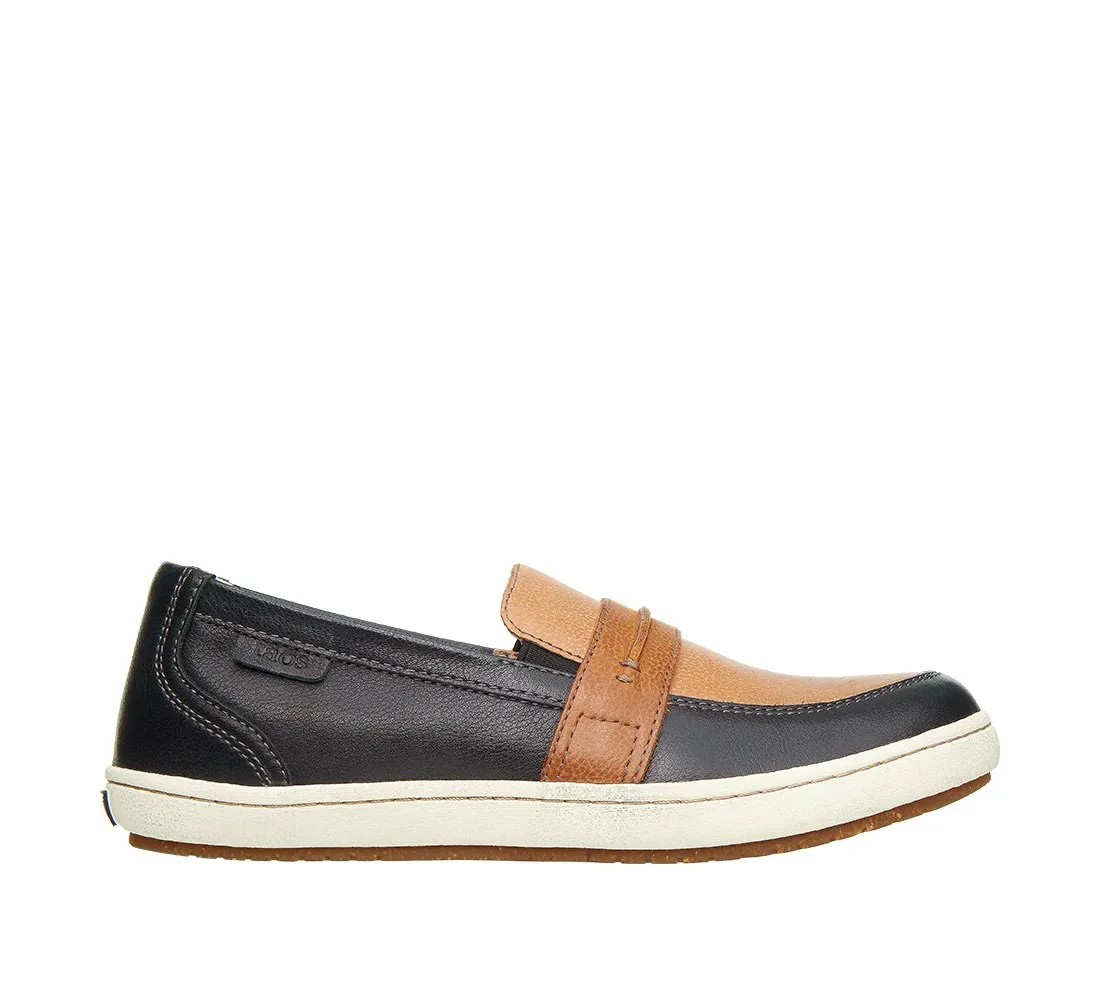 Taos Womens Upward Slip-On Sneaker Loafer- Black/Natural Leather