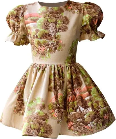 Tessa Fay Women's Brown / Neutrals Midcentury Pastural Toile Cupcake Dress