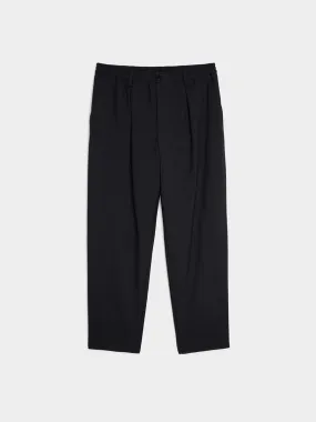 Tropical Wool Cropped Drawstring Pants, Blublack