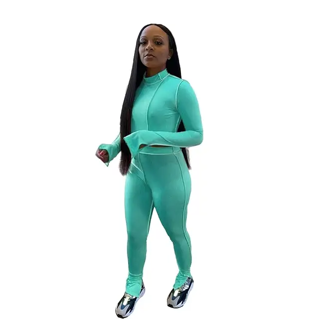 Two Piece Tracksuit Women Sportwear Crop Top and Leggings Pants fitness