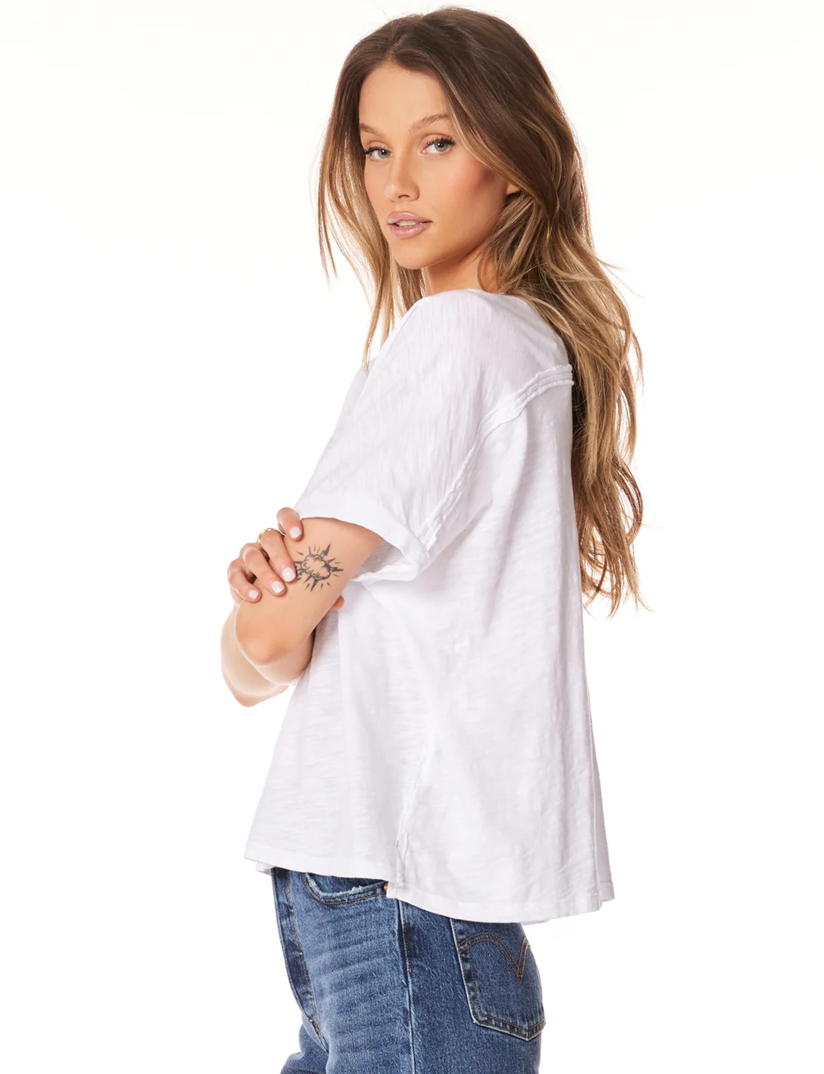 V-Neck Boxy Dolman, White