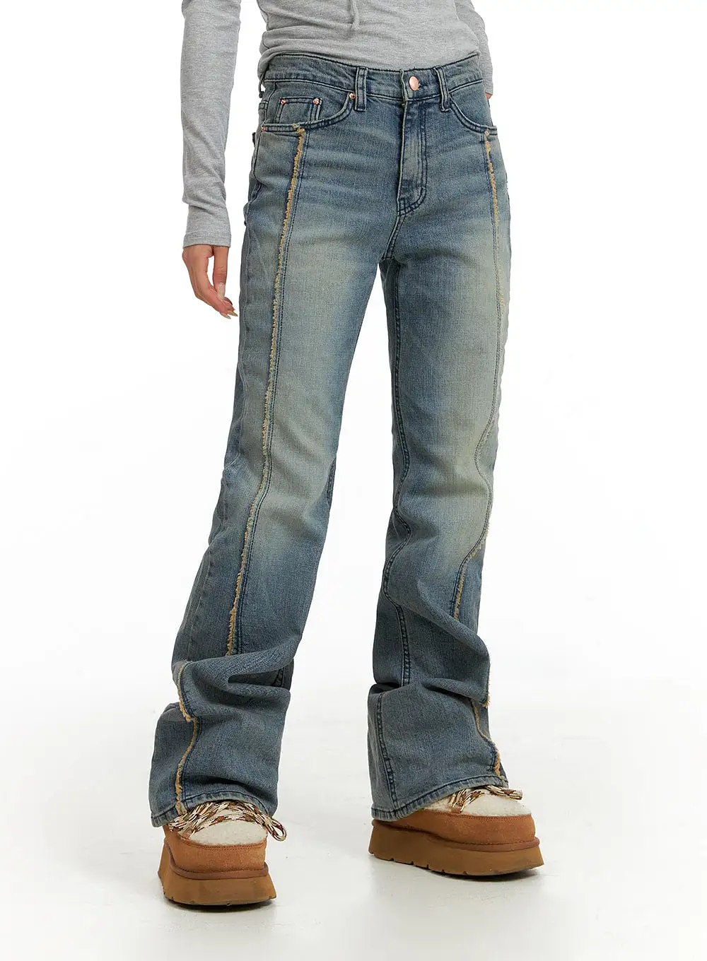 Vintage Washed Bootcut Denim Jeans CF415