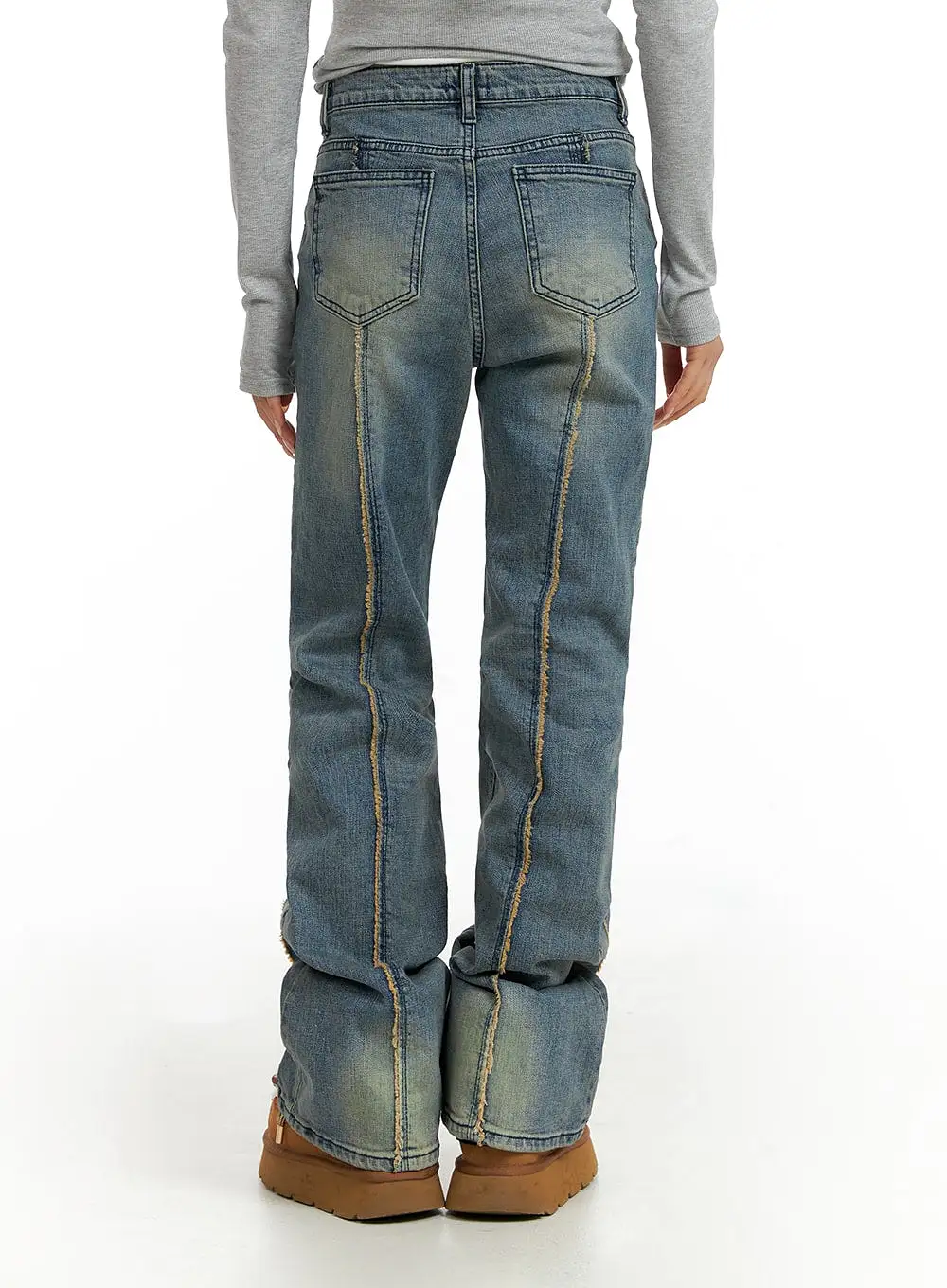 Vintage Washed Bootcut Denim Jeans CF415