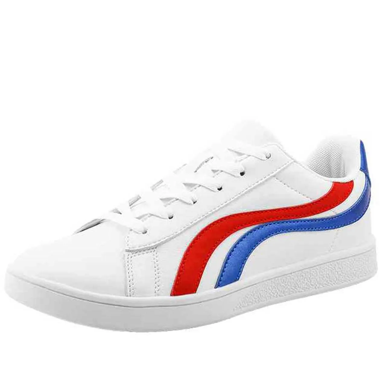 White blue curved stripe casual shoe sneaker