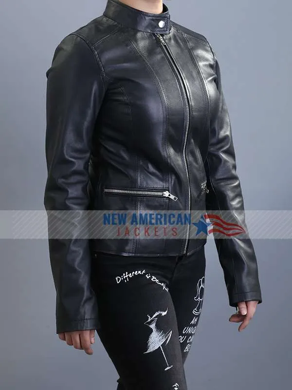 Womens Classic Black Leather Jacket - New American Jackets