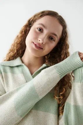 Y knitted collar sweater