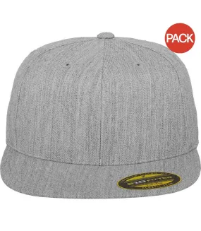 Yupoong Flexfit Unisex Premium 210 Fitted Flat Peak Cap (Pack of 2) (Heather Grey) - UTRW6746